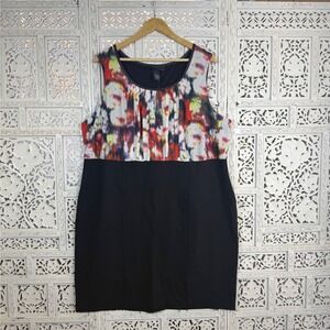 Lane Bryant Colorful Artsy Shift Dress Womens 24 1X Watercolor Keyhole Career
